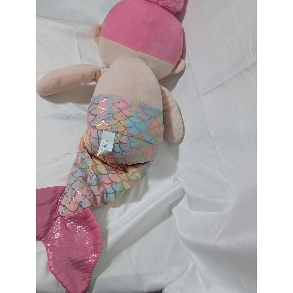 Large Mermaid Plush Doll Pink Hair Gold Tiara Rainbow Scale Tail Soft Toy